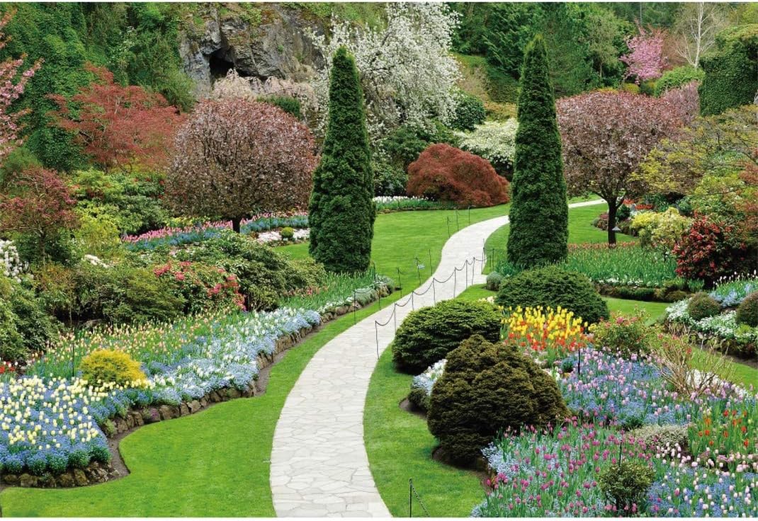 LFEEY 10x8ft Vinyl Spring Scenery Park Garden Backdrops for Photoshoot Flower Trees Green Meadow Path Photography Background Party Decoration Portrait Wallpaper Banner Decor Photo Booth Studio Props