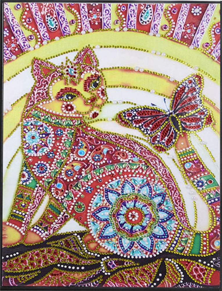 ABEUTY Diamond Painting DIY 5D Special Shape Rhinestones, Cat and Butterfly Floral, Partial Drill Crystal Diamond Art Kits