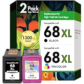 68 6155e 6555e 68XL Ink Cartridges for HP Printers Black/Color Combo Pack | Compatible for HP68 Ink 68 XL 68e for HP Envy 6100e 6500e Series Printer 6152e 6165e 6558e 6552e (2 Pack, Black/Tri-Color)