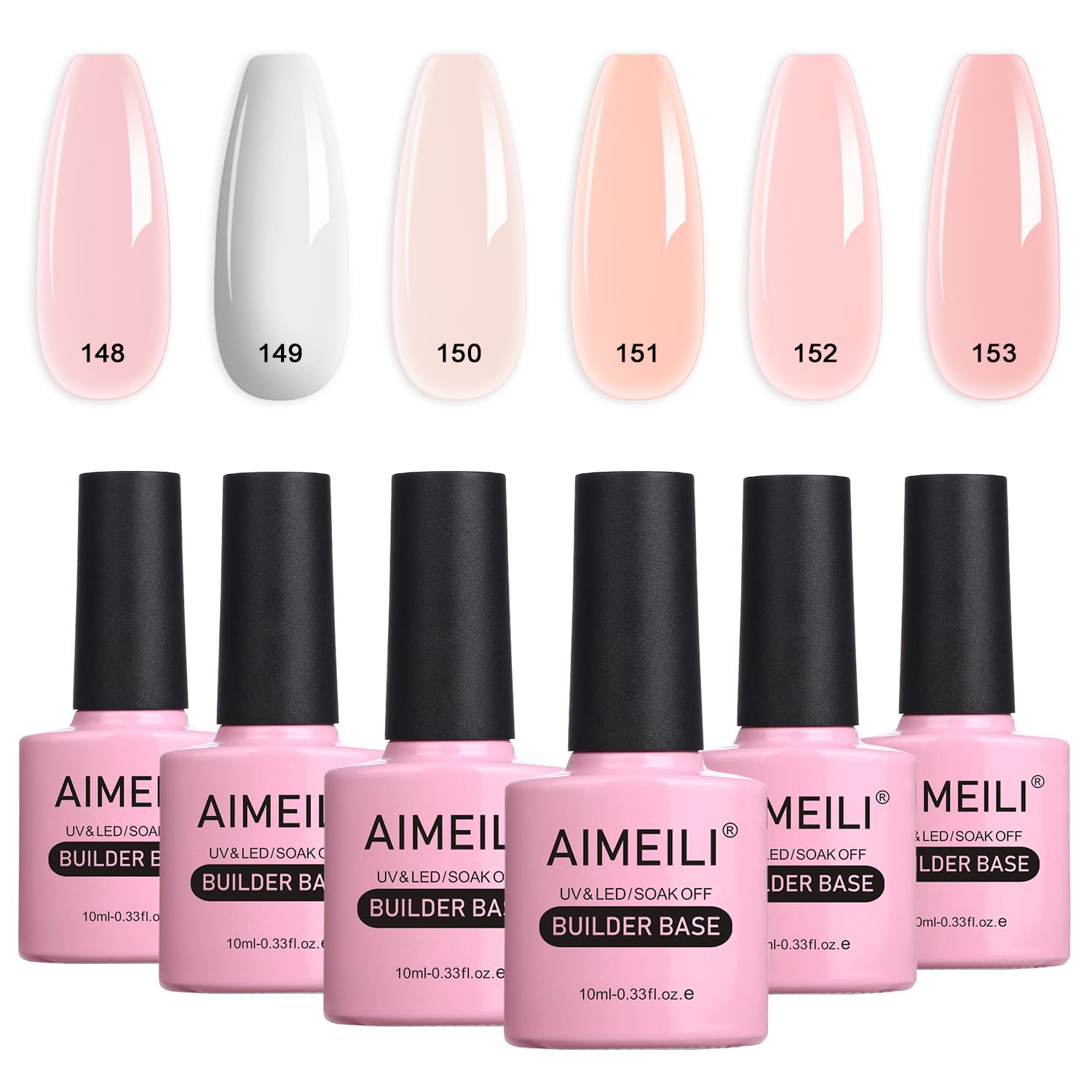 AIMEILI 8 in 1 Builder Nail Gel Set, Sheer Color Builder Base Nail Strengthening Gel Nail Extension Glue Gel in a Bottle, UV LED Gel Polish 6pcs X 10ml - Gift Kit 36
