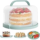 Cake Carrier with lid and Handle - Multipurpose Cake Stand with Lid for 10” Cake, Pie, Cupcakes - Cake Holder & Lid, Plastic Cake Container, Round Cake Cover for Transport & Storage (Seafoam Green)