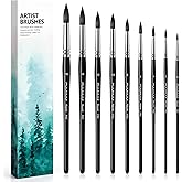 Watercolor Brushes Professional, Fuumuui 9Pcs Synthetic Squirrel Paint Brush Set for Adults Round Pointed Detail to Mop for Watercolor Gouache Acrylic Ink Painting