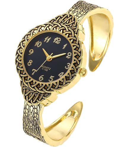 Womens Black Gold Analog Quartz Elegant Cable Cuff Arabic Numbers Bracelet Watch Women Rose Gold And Black Analog Elegant Cable Cuff Arabic  main image 3