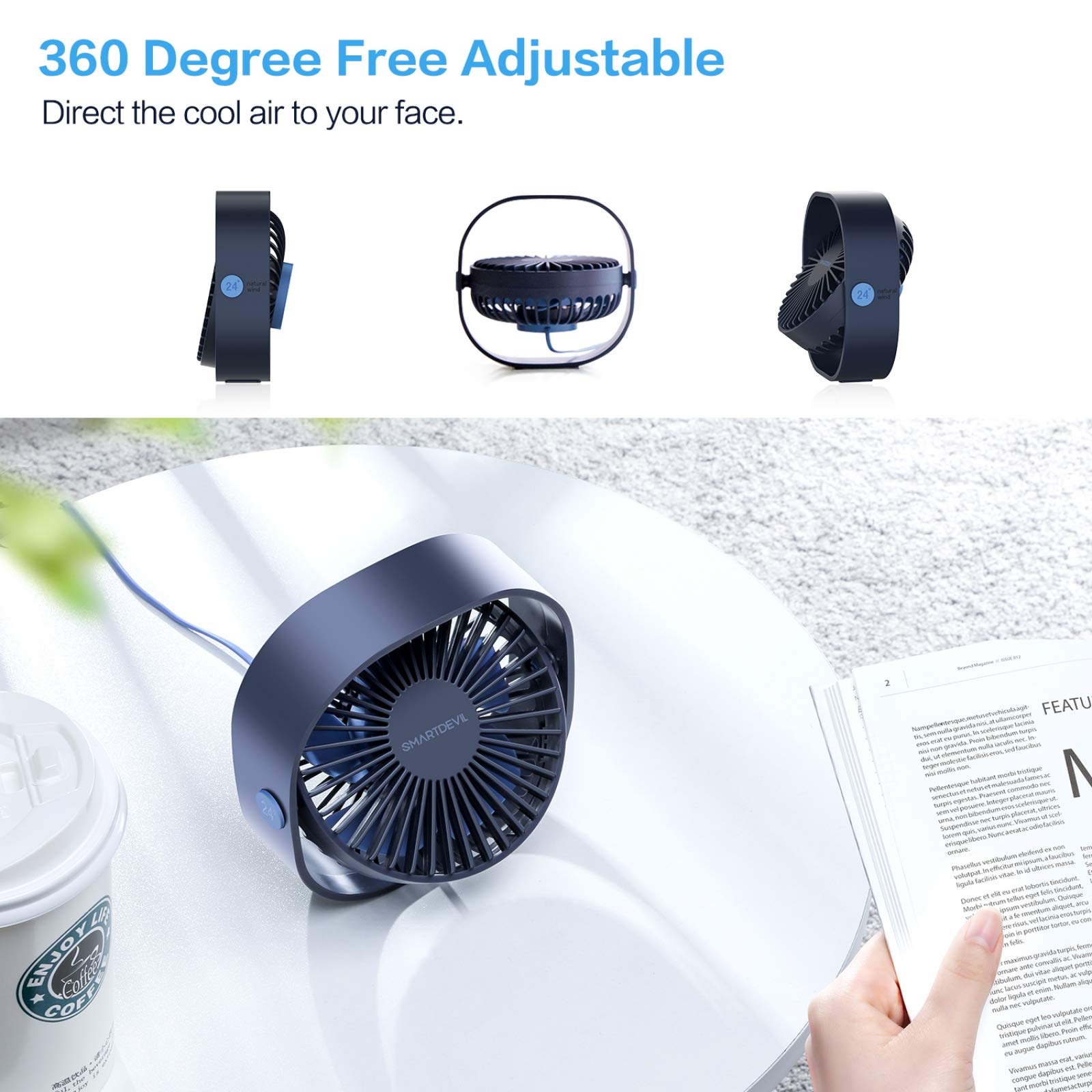 SMARTDEVIL Small Mini USBDeskFian(Navy Blue)