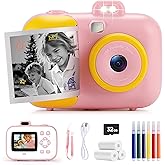 Instant Camera for Kids with Print Paper, 1080P HD Kids Camera Instant Print with 32GB SD Card, Girls Toys for Ages 5-7, Birthday Gifts for 5 6 7 8 9 Year Old Girls