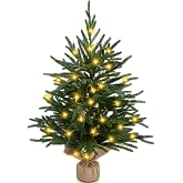 Lyrow Artificial Norfolk Pine Tree 24 Inch Tabletop Christmas Tree Small Light Up Norfolk Pine with 30 Beads for Holiday Party Indoor Outdoor Home Table Fireplace, Entryway Decorations((1 Pcs)