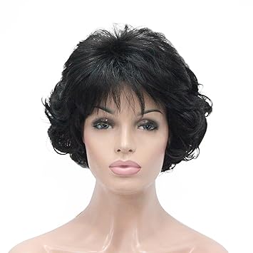 Amazon Com Kalyss Short Black Curly Wavy Synthetic Hair Wigs