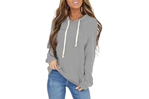 PRETTODAY Women's Casual Lightweight Hoodies Long Sleeve White Drawstring Sweatshirts Loose Pullovers with Pocket
