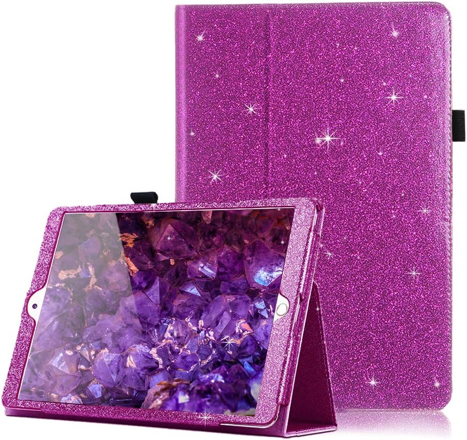 CASZONE Glitter Case for iPad 10.2 8th Generation 2020 / iPad 7th Gen 2019- Sparkle Shiny PU Leather Folio Stand Smart Protective Cover with Auto Sleep/Wake, Pencil Holder for Girls Women, Rose Purple