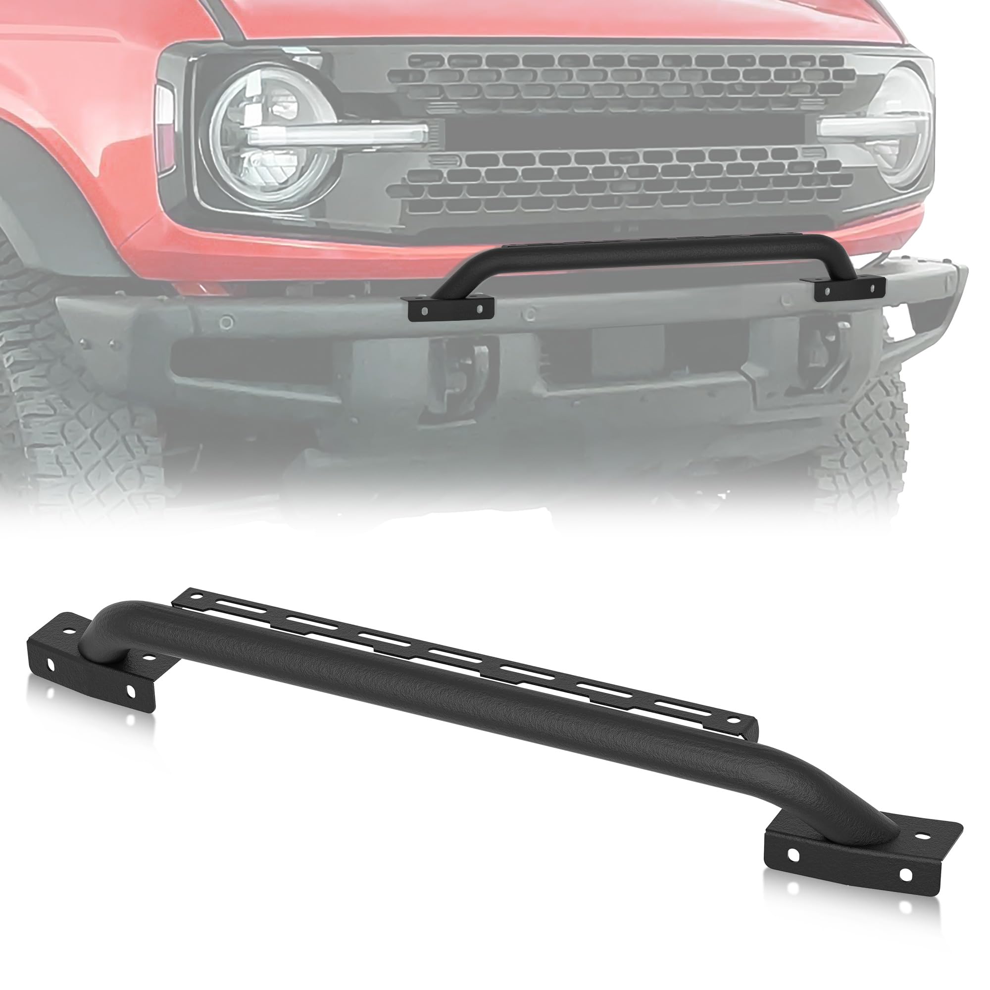 YZONA Bull Bar Grille Guard with Light Bracket for 2021-2026 Ford Bronco (Modular Bumper) | Black Off-Road Push Bar