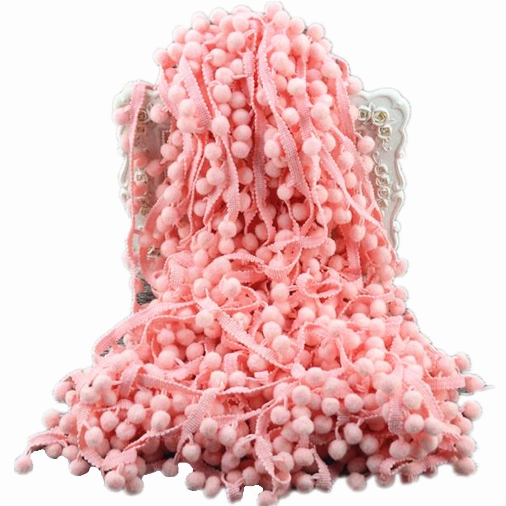 60ft Pom Poms Fringe Ball Trim Sewing Ribbon Embroidered Lace Tassel Applique for Clothing Accessories Pillow Bedding Quilting Crafts Supplies (Pink)