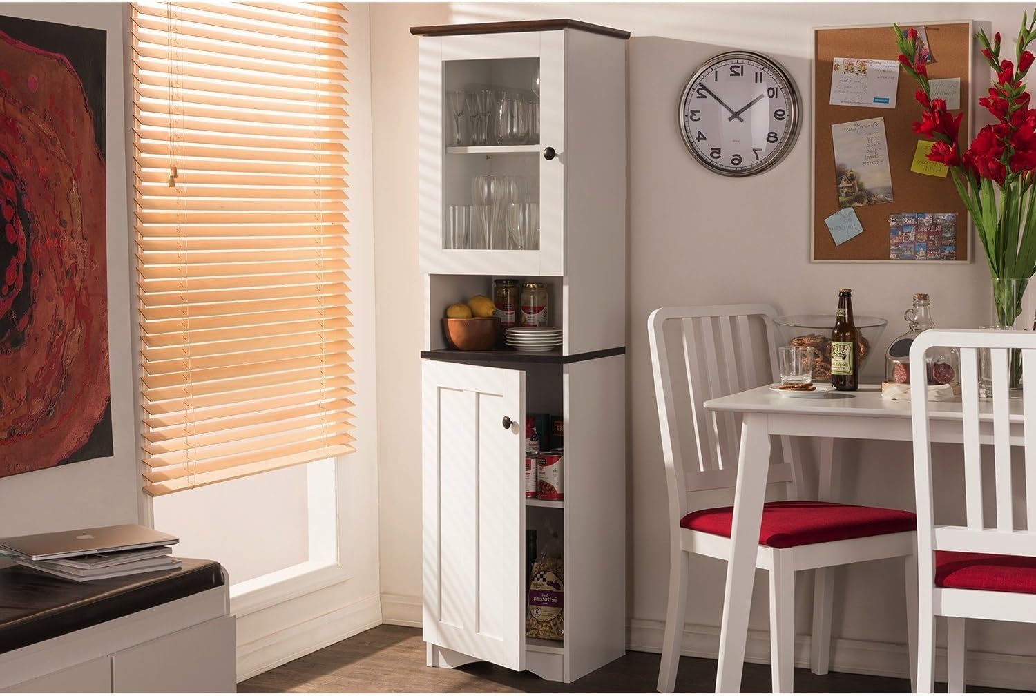 Single Piece White Dark Brown Kitchen Cabinet Buffet And Hutch Modern Contemporary Design Frame Cabinet Type Two Tone Color Palette Classy Style Wood Mdf Materials Light Off White Cream Amazon Co Uk Kitchen