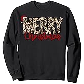 Merry Christmas Leopard Santa Hat Cheetah Print Xmas Pajamas Sweatshirt