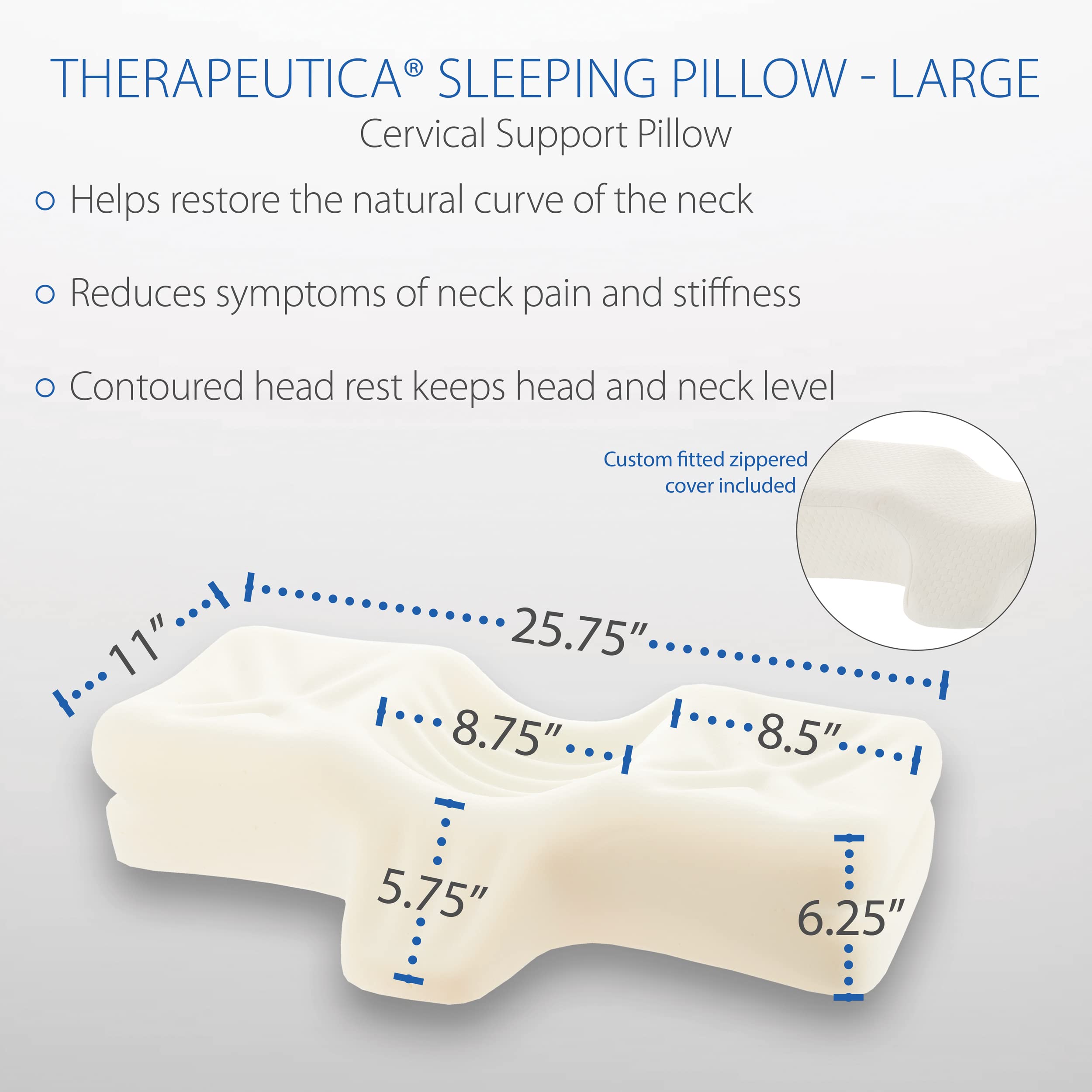 Therapeutica Lite Cervical Orthopedic Foam Sleeping Pillow; for Neck, Shoulder, and Back Pain Relief; Helps Spinal Alignment; Back and Side Sleeping, Medium Firm - Large