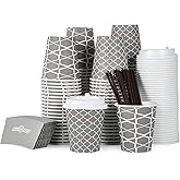 JOLLY PARTY [100 Sets] 10 oz Paper Coffee Cups, Disposable Coffee Cups with Lids, Sleeves and Straws, Hot Cold Beverage Drinking Cup for Water or Tea, To-Go Cups Suitable for Office and Travel