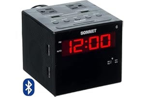 KEN-TECH Sonnet Alarm Clock Charging Station, Bluetooth Speaker, AM FM Radio, Dual USB Charging Ports, Dual AC Outlets, Very Loud Alarm Clock for Heavy Sleepers and The Hearing Impaired for Desk, Bedroom
