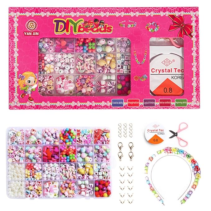 JWTOYZ DIY Perlen Set, DIY Armband Perlen Set mit Buchstaben, Perlen für Armbänder Kinder Schmuck Buchstaben, Kinder DIY Armb