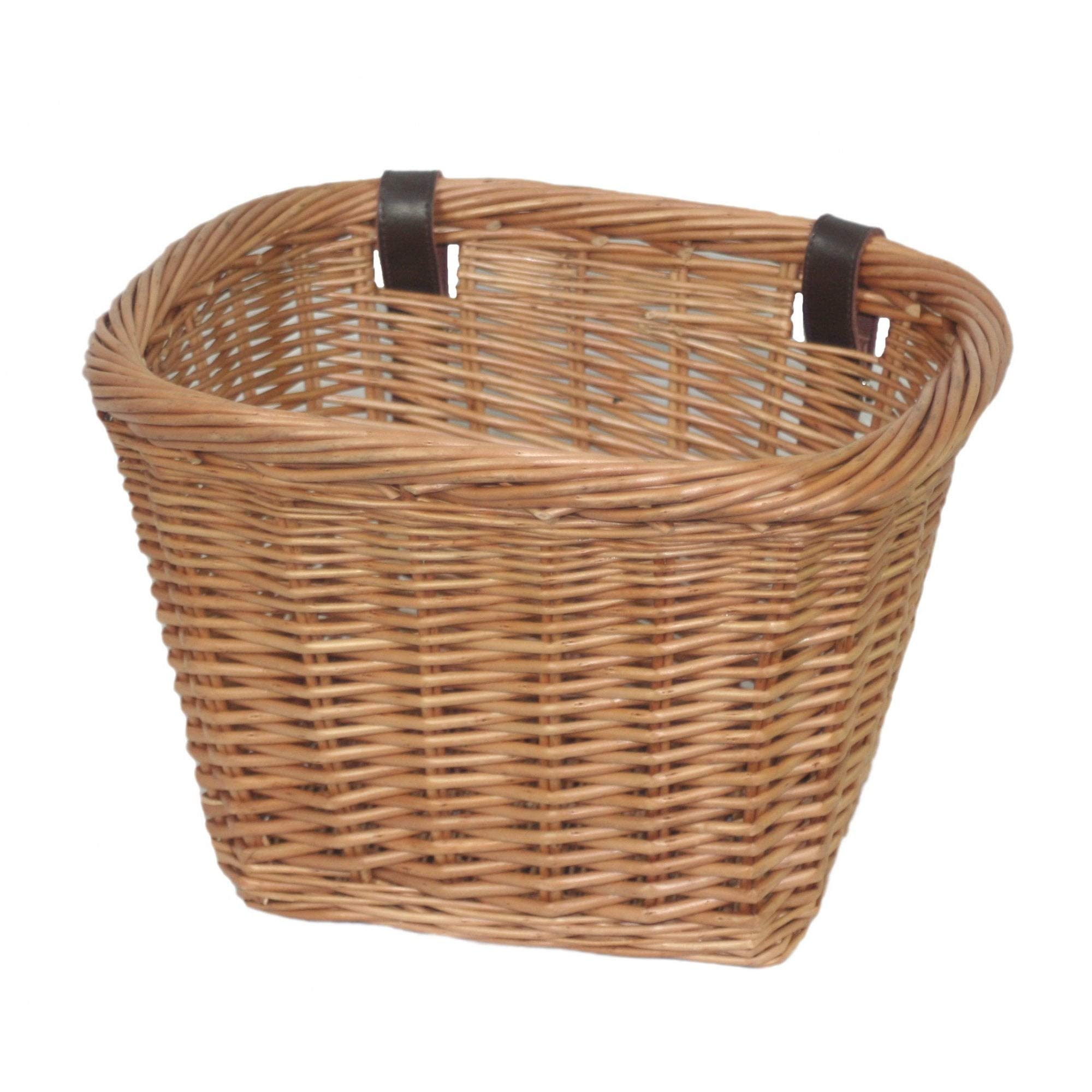 NEW! Delux, Heritage,Traditional Handmade, Rectangular, Wicker Bicycle Basket. Strengthened rim, extra length, leather straps.