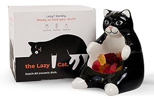 BEE! Ceramic Lazy Black Cat Home decor - Can be used as a candy dish, decorative bowl, tealight candle holder and jewelry tray | Unique Birthday gifts for Women, Mom, Grandma, Cat lover, Friend, Coworker