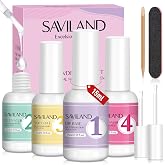SAVILAND HEMA-free Dip Powder Liquid Set Starter, 4 Pcs, 15ml | Dip Base Activator Top Coat and Brush Saver, Dipping System Essentials, No Curing, Home Use DIY Salon Art