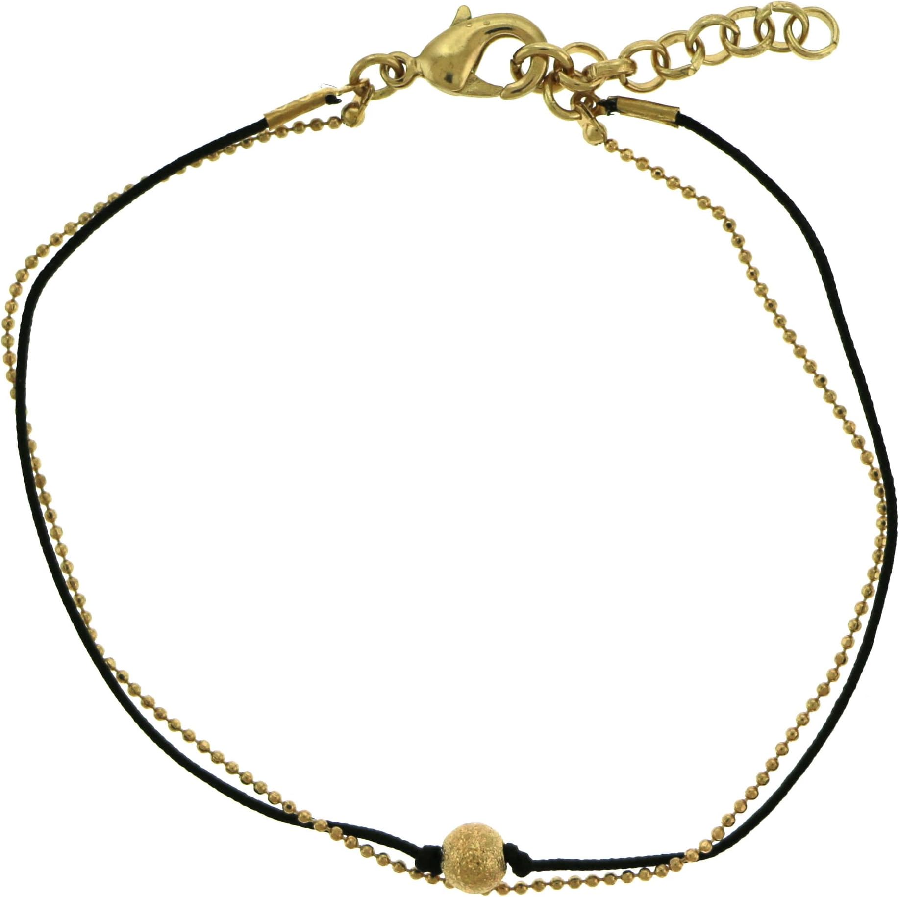 Thin, Black String Bracelet With Gold-Tone Bead Accent B9833BLK