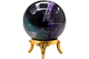 Amazing Gemstone Fluorite Crystal Ball with Stand - 2 Inches Crystal Sphere Meditation Balls for Witchcraft and Decorative Balls