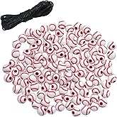120 Pieces Baseball Beads Acrylic Sports Beads with Big Hole and 4.37 Yards Waxed Cord for Bracelets Necklaces Earrings Hair Ties Keychains Craft Making