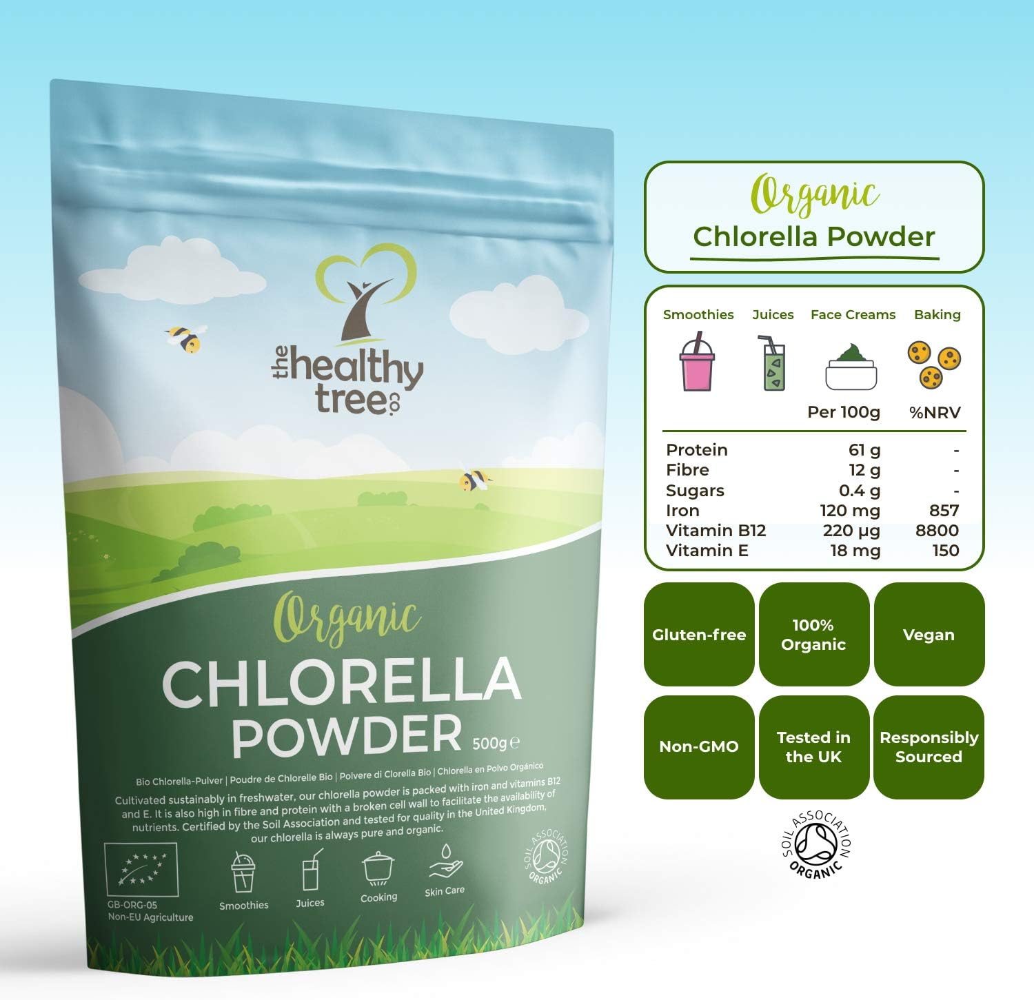Organic Chlorella Powder by TheHealthyTree Company for Juices and Smoothies, High in B12, Protein and Iron - Image 3