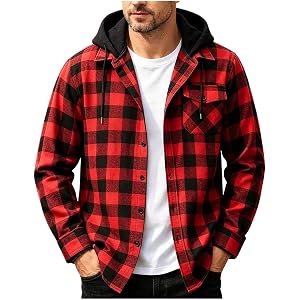 AQAYL Mens Flannel Hoodie Shirts Long Sleeve Plaid Button Down Shirt | Hooded flannel shirt for men with chest pocket lightwe