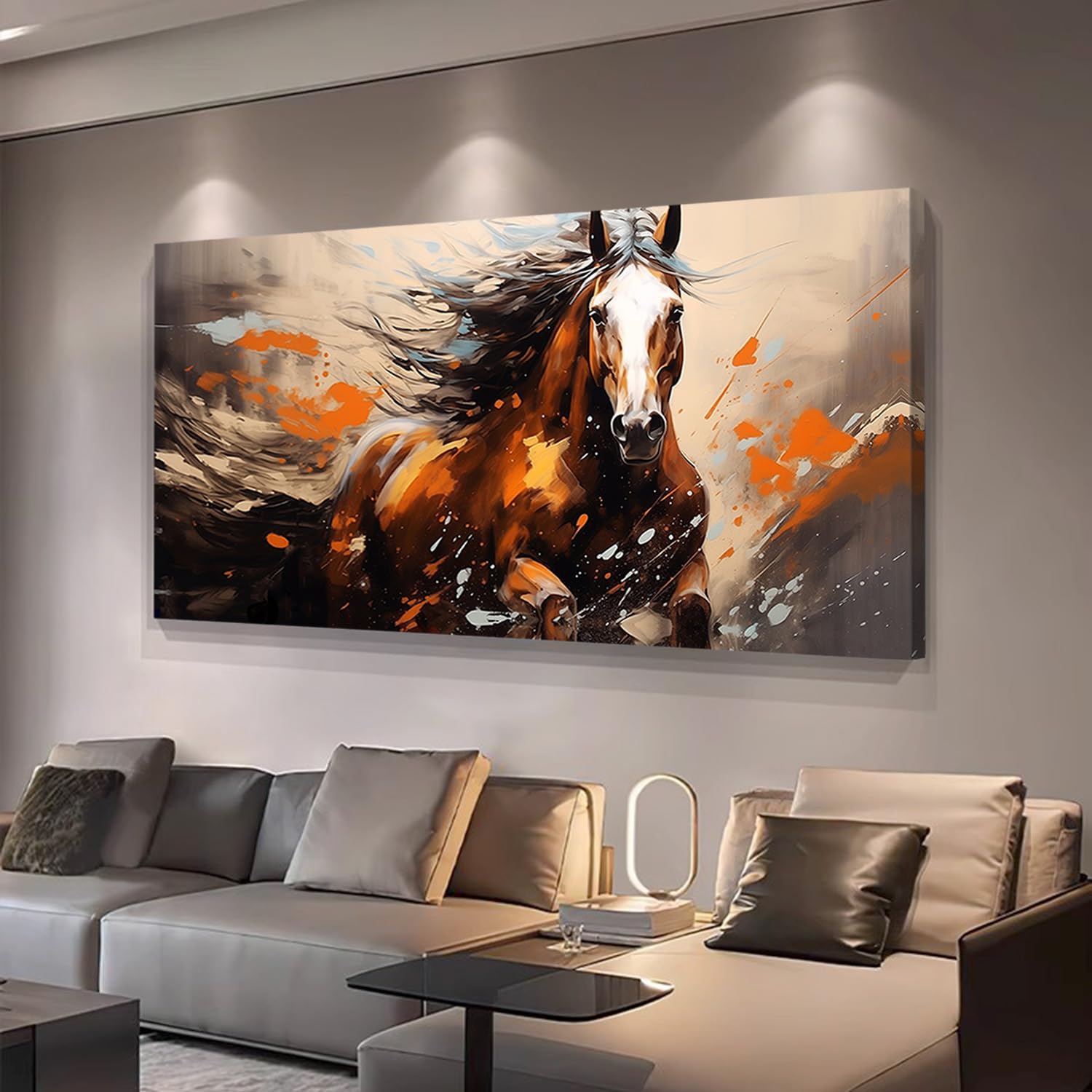 Framed Abstract Horse Canvas Wall Art Home Decor Horse Painting Wall Art Prints Canvas Wall Art for Living Room Decor Bedroom Home Bathroom Wall Decor Big Animal Artwork Vintage Modern Wall Art Farmhouse Home Kitchen Abstract Illustrations