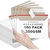 party greeting 100 Pcs 6.5 x 4.5 Inch Rigid Mailers with Self Seal Envelopes Photo Document Mailers Stay Flat Cardboard Envelopes for Shipping Postcard Calendar Photos CD Document Comic Book Card