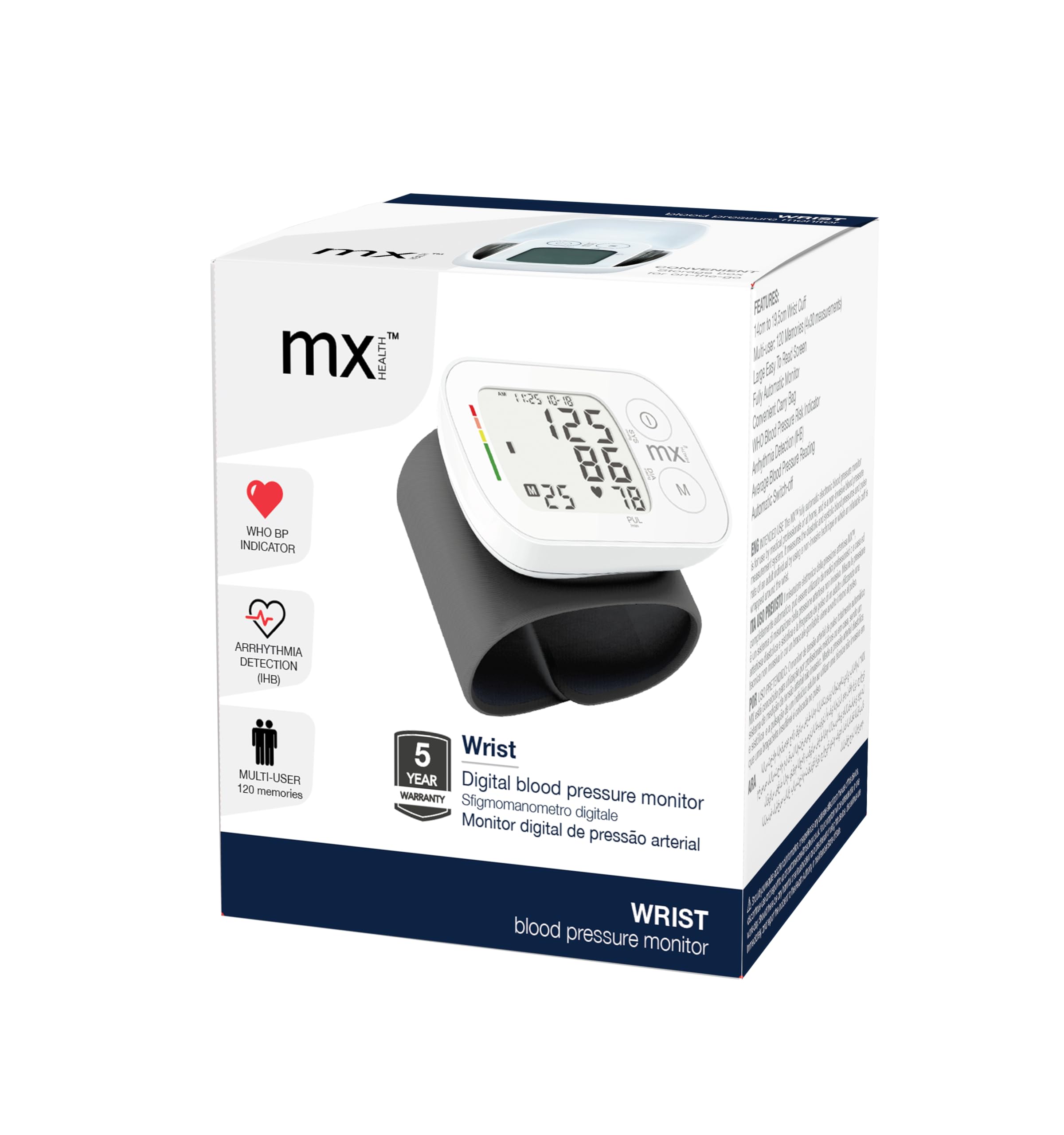 MX Health Wrist Blood Pressure Monitor, White
