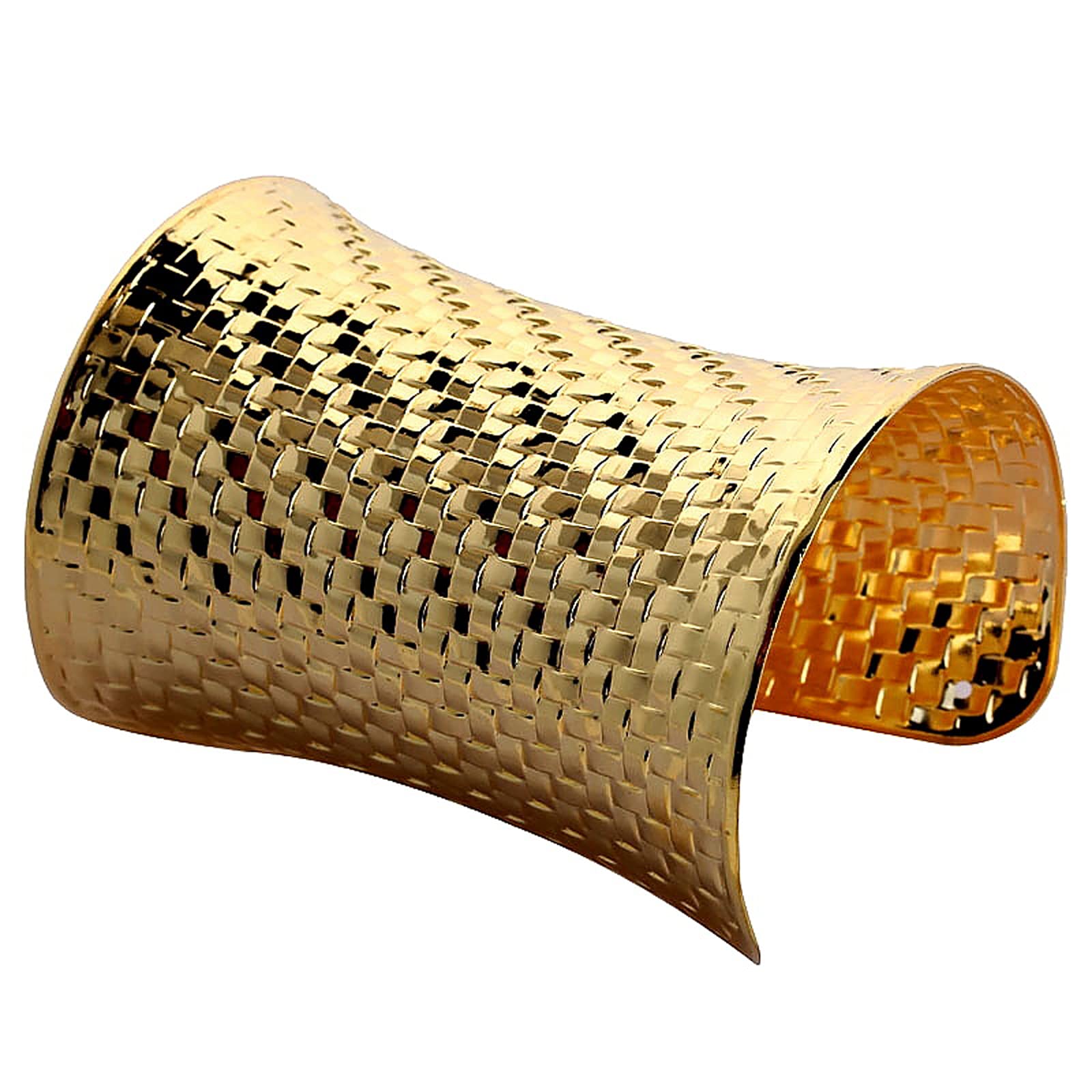 Punk Alloy Hollow Geometric Smooth Polished Gold Hoop Open Cuff Wide Bracelet Bangle Wrist Jewelry for Women Lady, Metal, alloy