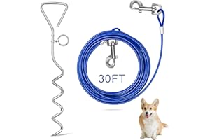 Relux 30FT Outdoor Dog Leash for Yard Training, Running, Hiking, Camping, with Heavy Duty Dog Anchor Spiral Stake for Small to Medium Dogs (Blue)