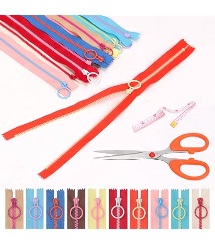 Glarks Nylon-Reißverschluss-Set – 10 Bunte Reißverschlüsse à 30 Cm + Maßband & Schere, Für Nähen & Basteln