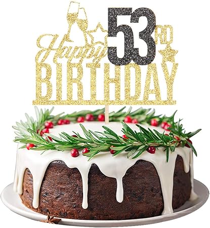 Amazon Com Happy 53rd Birthday Cake Topper Fifty Three Year Old Cake Topper 53rd Birthday Cake Decoration 53rd Birthday Party Decoration Gold And Black Toys Games