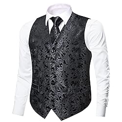 Dubulle Suit Vest Tie Set Mens Black Paisley Floral