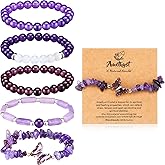 Huquary 5 Pcs Amethyst Bracelets Jewelry for Women Purple Butterfly Bracelet Healing Crystal Gemstones Beaded Charms Anxiety Stress Christmas Gifts for Women Men Mom Birthday