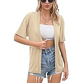 Iandroiy Women's Lightweight Open Front Cardigans Casual Short Sleeve Blouse Tops