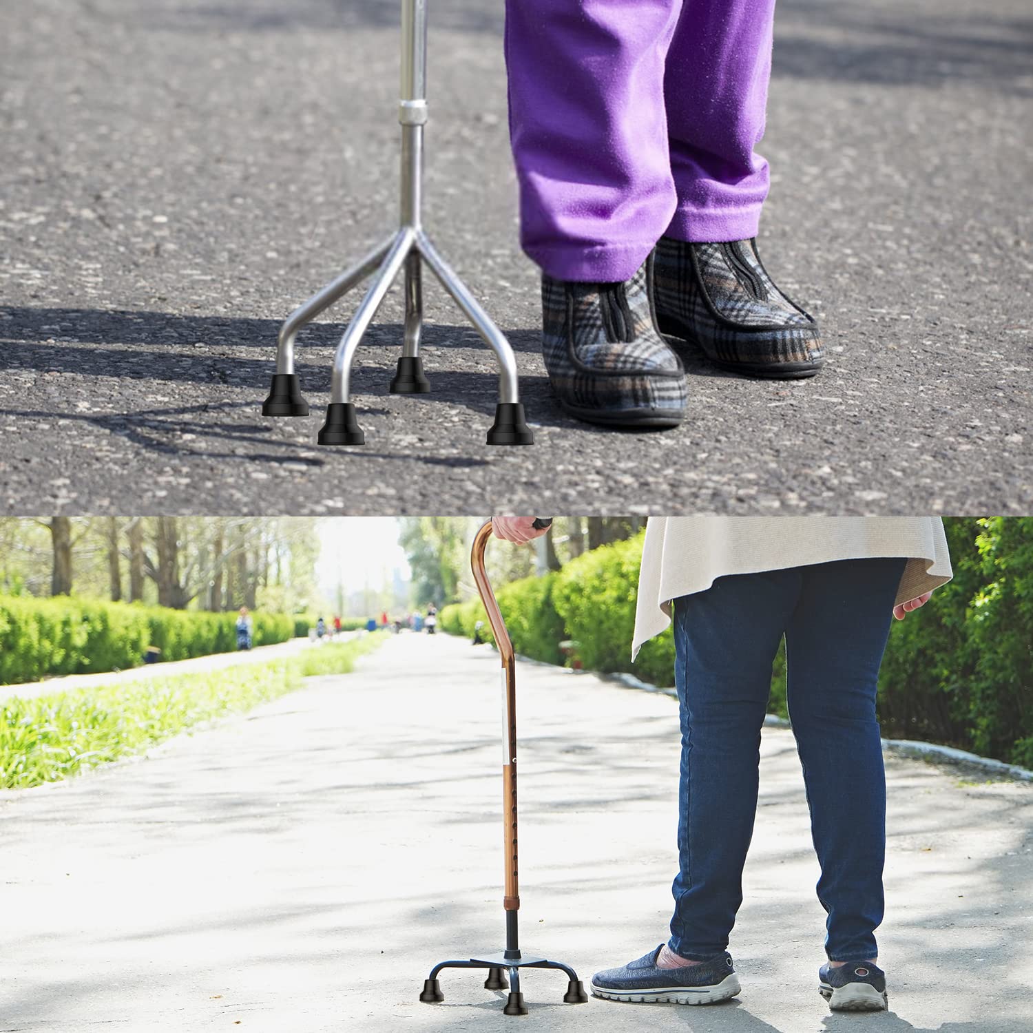 supregear Quad Cane Tips (4-Pack) - Heavy Duty Rubber Cane Tip - Non-Slip Extreme Grip Replacement Foot Pad - Accessories for Walking and Standing Stick for Women, Men, Seniors, Elderly