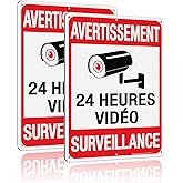Faittoo 2 Packs de Avertissment 24 Heures Vidéos Signe, 7 Pouces par 10 Pouces, réfléchissant Aluminium. (2 Pack) French Vide