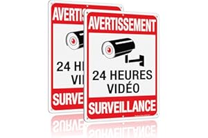 Faittoo 2 Packs de Avertissment 24 Heures Vidéos Signe, 7 Pouces par 10 Pouces, réfléchissant Aluminium. (2 Pack) French Vide