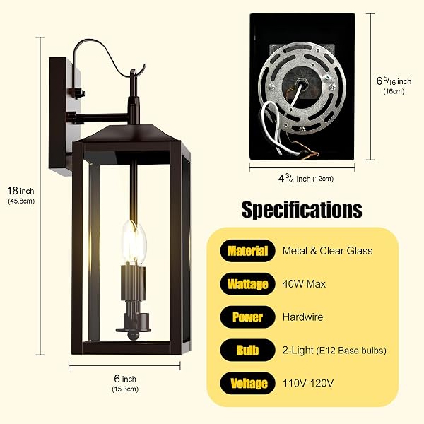 18” LARGE DUSK TO DAWN OUTDOOR LIGHTING, EXTERIOR SENSOR OUTDOOR WALL LIGHTS, INDUSTRIAL FRONT PORCH LIGHT WITH CLEAR GLASS, WATERPROOF OIL RUBBED BRONZE ANTI-RUST OUTDOOR LIGHTS FOR HOUSE GARAGE