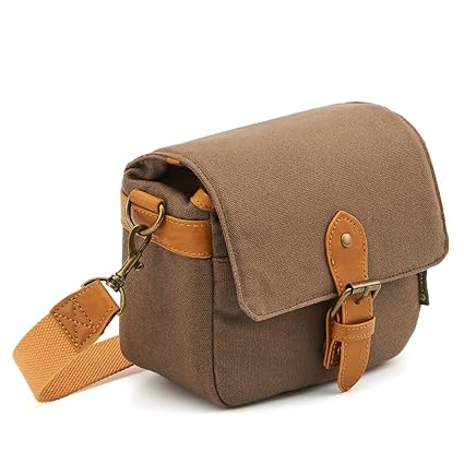 SLR Kameratasche, Evecase Retro Style Kameratasche mit Zubehörfächer für Digitalkamera/kompakte Systemkamera - karamel braun