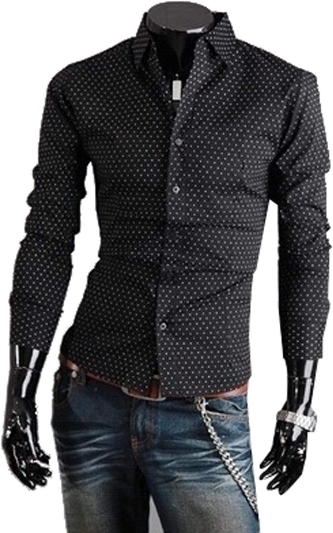 Moon Soul Men's Small Polka Dots Slim Fit Business Work Shirt