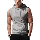 Amussiar Men's Workout Hooded Tank Tops Sleeveless Gym Training Hoodies Bodybuilding Muscle Cut Off T Shirt