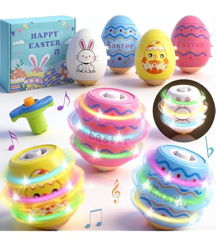HaoVrisn Huevos De Pascua Giratorios Con Luces Y Música | 6 Unidades + Mangos | Relleno Para Cestas Y Juegos