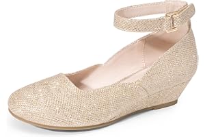 DREAM PAIRS Girls Dress Shoes Low Wedge Heels Ankle Strap Wedding Flower Party Pump for Toddler Little Big Kid