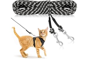 Rypet Reflective Cat Long Leash - 15 FT Escape Proof Walking Leads Yard Long Lead Durable Safe Personalized Extender Leash Traning Play Outdoor for Kitten, Puppy, Rabbit and Small Animals