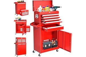 SPERTIKC Tool Chest, 5-Drawer Rolling Tool Chest with Wheels, Detachable Red Metal Tool Cabinet with Lock Top Tool Box, for Garage, Warehouse, Workshops